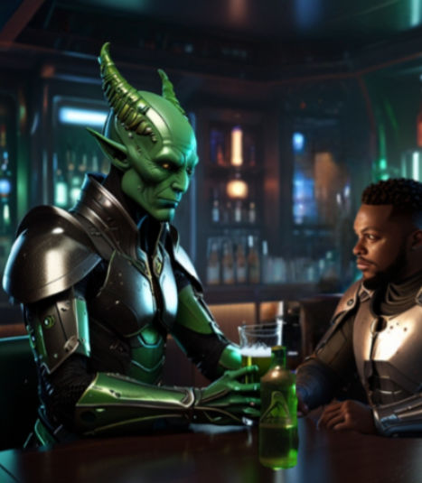 Varrendis in the bar on Nemiis with Gordy his contact.