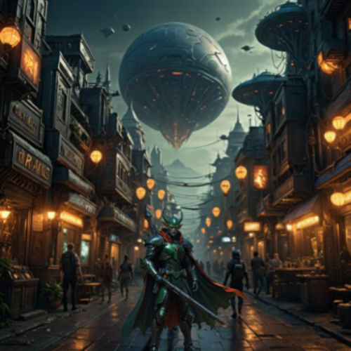 Varrendis walking down a street in the city Nemiss on planet anamis