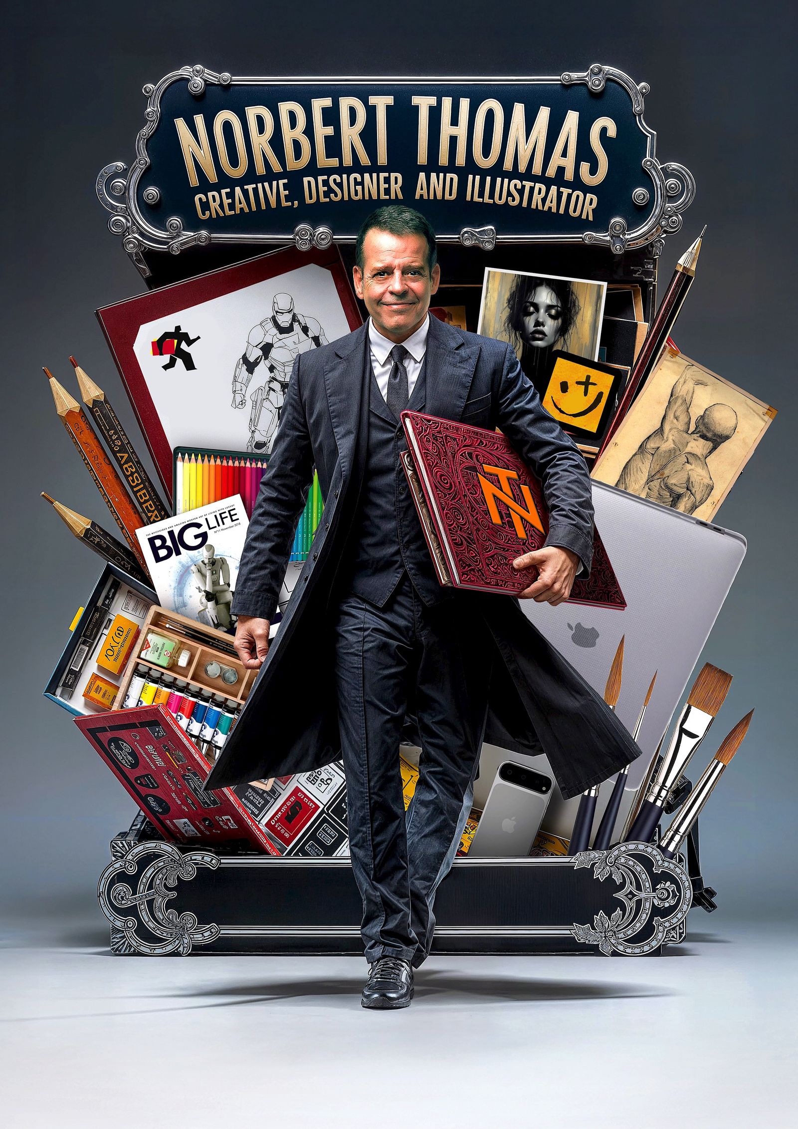 "The man's figure walks toward the camera," "the camera is fixed on his face," "as the man walks, the background explode...